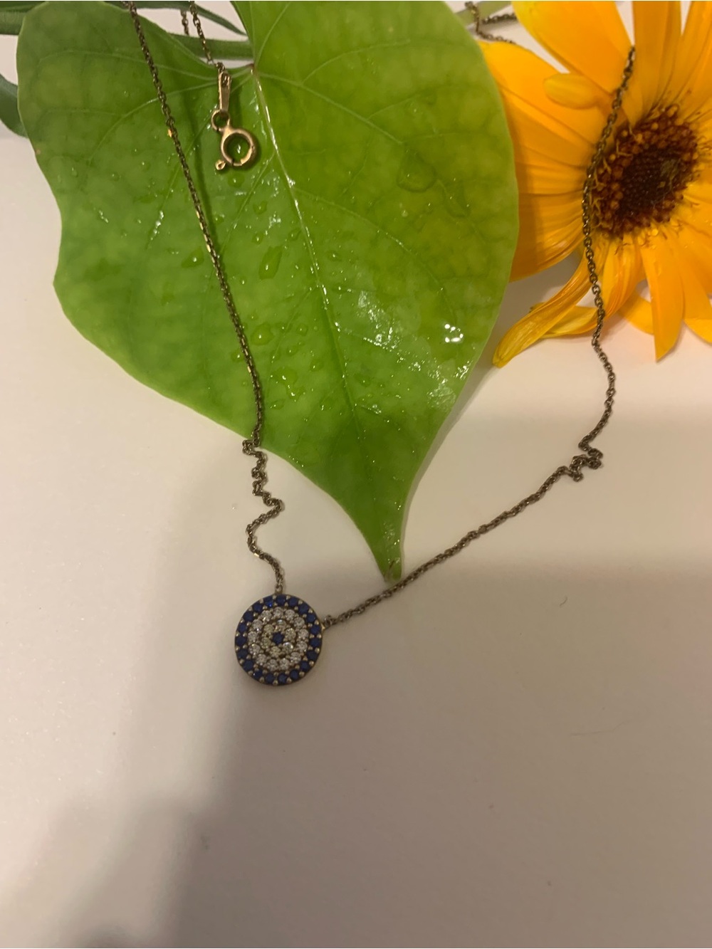 Delicate Blue and White Crystal Round Pendant Necklace - Women's Jewelry